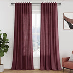 Nanspring Burgundy Linen Curtains for Living Room 126 Inches Long Light Filtering Semi Sheer Curtain Back Tab Vintage Boho Decor Drapes Floor to Ceiling High Window for Bedroom 52x126, 2 Panels