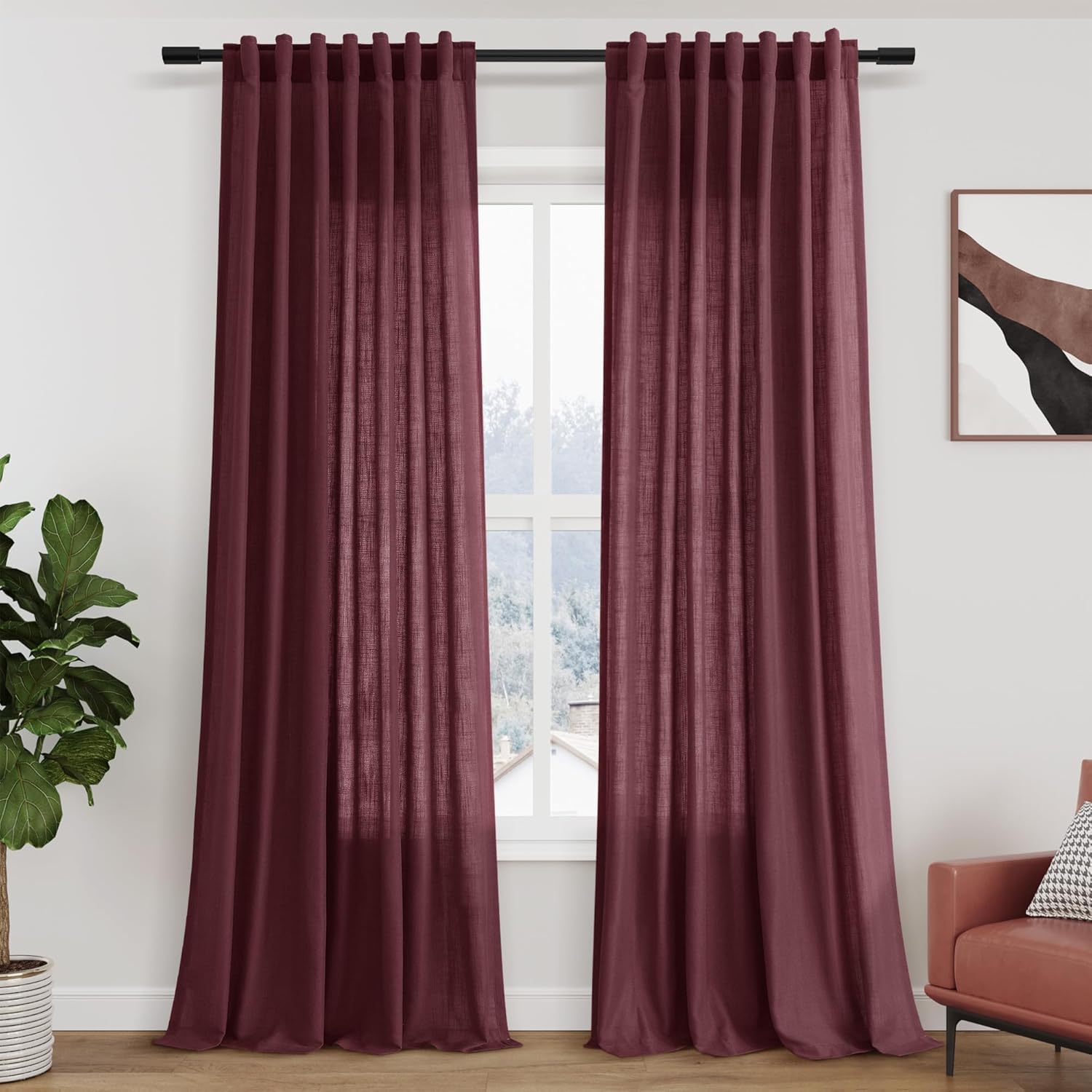 Nanspring Mist Sage Linen Curtains Semi Sheer 96 Inches Long 2 Panels Set for Living Room Back Tab Rod Pocket Light Filtering Drape for Bedroom Modern Farmhouse Coastal Decor Protect Privacy 52x96 — 기타