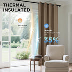 Joydeco Blackout Curtains 90 Inches Long 1 Panel, Thermal Insulated Long Curtains& Drapes 1 Piece, Room Darkening Grommet Drapes for Living Room Bedroom Window (W70 x L90 Inch, Khaki)