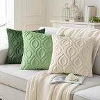 decorUhome Summer Throw Pillow Covers 16x16 Inch Set of 2, Soft Plush Faux Wool Light Sage Green Solid Couch Pillow Covers, Accent Farmhouse Neutral Square Pillow Cases for Sofa Bed Living Room