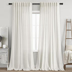 Nanspring Beige White Curtains Linen for Living Room 90 Inches Long Back Tab and Rod Pocket Semi Sheer Privacy Curtains Coastal Room Decor Curtain for Bedroom Dinner Room 70x90, 2 Panel