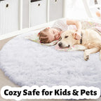 White Round Rug 6Ft for Bedroom, Circular Circle Area Rugs for Living Room, Large Soft Fluffy Shaggy Carpet for Teen Girls Boys, Kids Home Decor Aesthetic, Plush Throw Rugs for Dorm Nursery Playroom