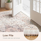 Lofus 3x5 Area Rugs for Living Room, Washable Area Rug, Rugs for Bedroom, Kitchen, Vintage Boho Carpet, Soft Non-Slip, Low Pile Large Area Rug for Office Dining Room, Pink