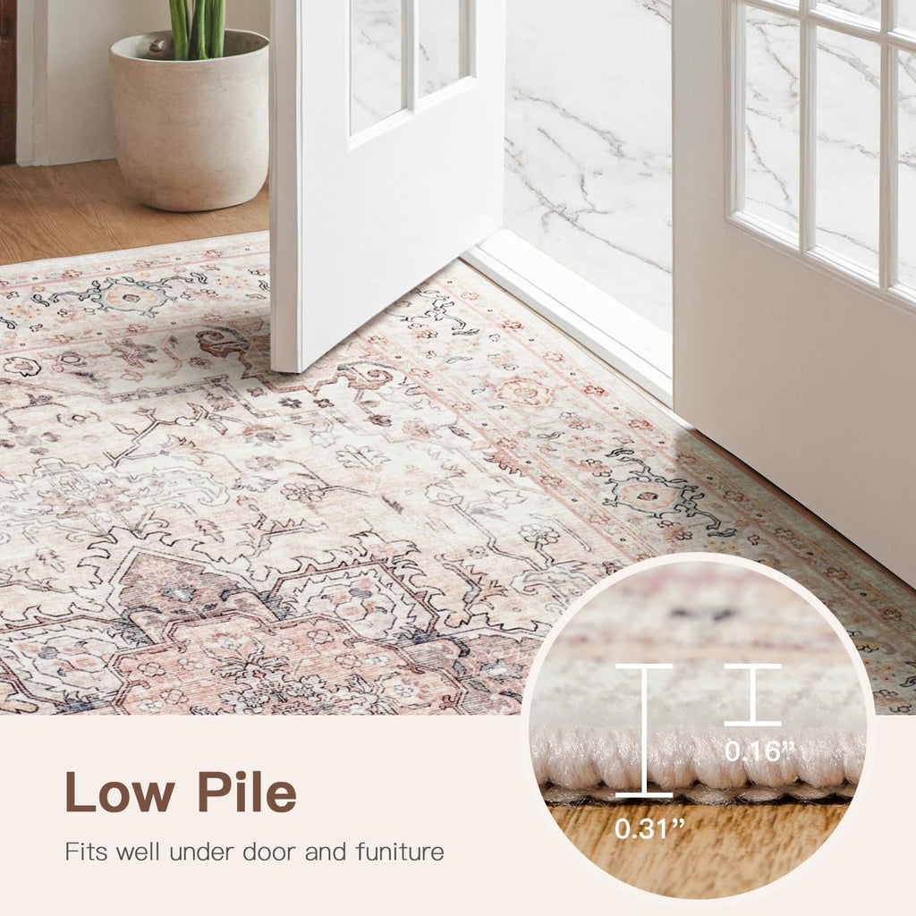 Lofus 3x5 Pink Area Rugs for Bedroom Living Room, Vintage Boho Carpet