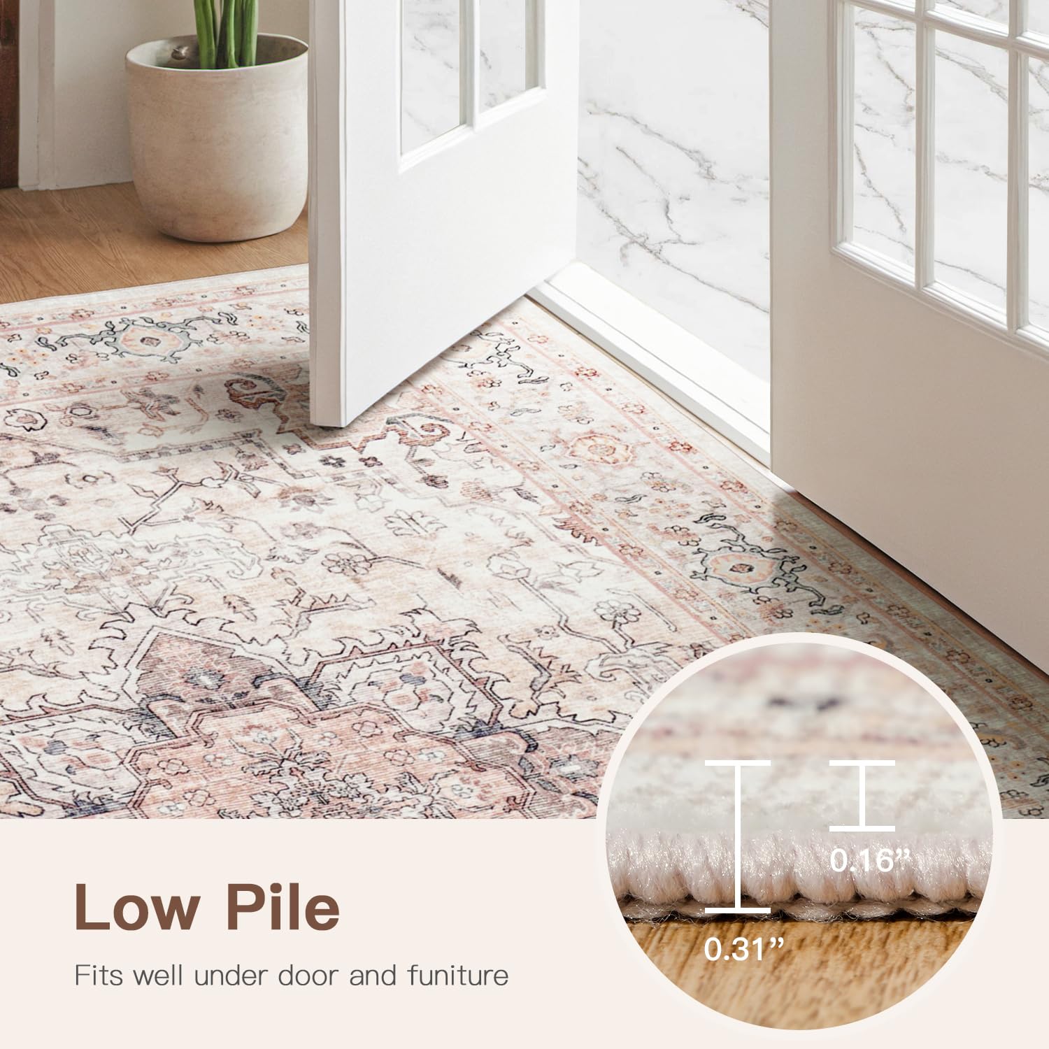 Lofus 3x5 Pink Area Rugs for Bedroom Living Room, Vintage Boho Carpet