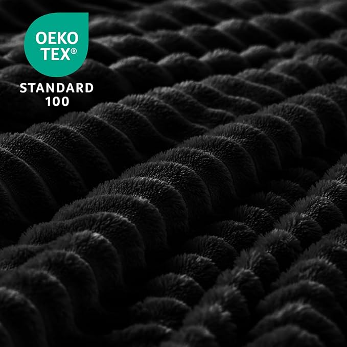BEDELITE Ribbed Jacquard Black Fleece Throw Blanket for Couch, 50x70 Inch