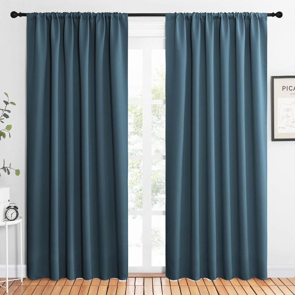 NICETOWN 2 Panels Blackout Curtains, Rod Pocket Thermal Insulated Drapes 84 inches Long, Easy-Care Modern Home Decoration Sunshades for Guest Room, Living Room, Office, 62 x 84 Inch, Smoky Blue