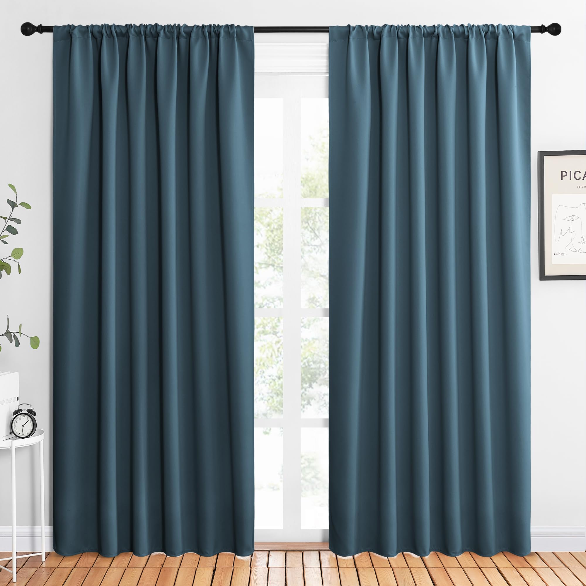 NICETOWN 2 Panels Blackout Curtains, Rod Pocket Thermal Insulated Drapes 84 inches Long, Easy-Care Modern Home Decoration Sunshades for Guest Room, Living Room, Office, 62 x 84 Inch, Smoky Blue