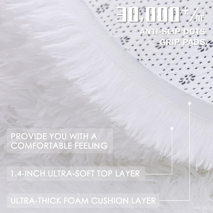 OLANLY 2x6 Machine Washable Runner Rugs for Hallway, Soft Fluffy Shaggy Bedside Rugs for Bedroom, Living Room, Indoor Floor Carpet for Kids Girls and Boys, Nursery Rooms, Home Decor Aesthetic, White
