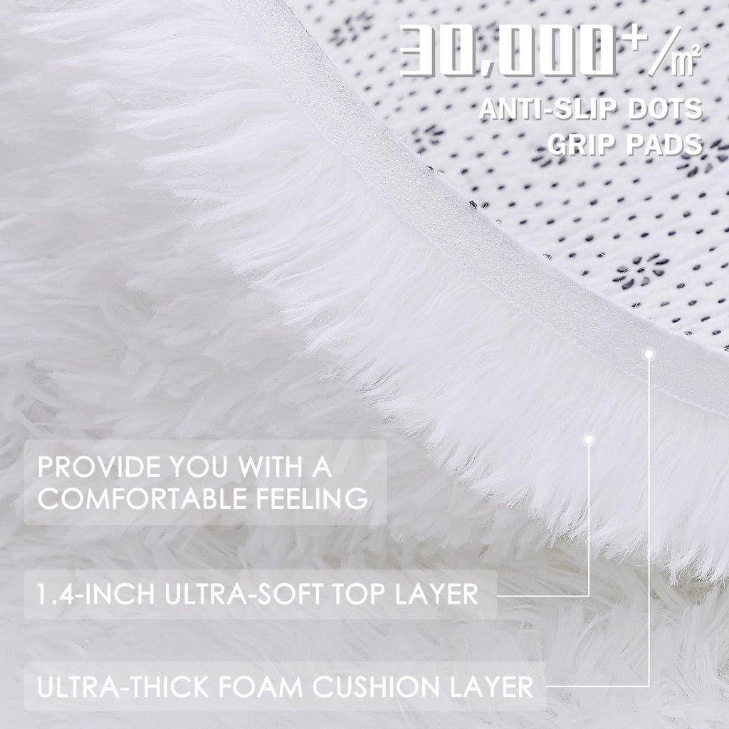 OLANLY White Round Rugs for Bedroom - Machine Washable, 8 ft Circle Area Rugs for Living Room, Soft and Fluffy Shaggy Carpet for Teen Girls and Boys, Nursery Rooms, Dorms, Home Decor Aesthetic