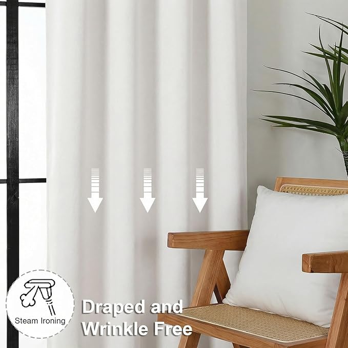 Simplebrand Ava Light Beige Light Filtering Curtains for Bedroom 96 Inches Long 2 Panels, Solid Thermal Insulated, Energy Saving Nursery Window Treatment Drapes, W40 x L96 Inch, Light Beige