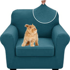 XINEAGE New 2 Pieces Chair Covers with Arms Super Stretch Chair Slipcover for Living Room Pet Dog Universal Slip Cover Anti Slip Armchair Furniture Protector (Peacock Blue), 31"-46"(1 Cushion)
