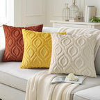 decorUhome Summer Throw Pillow Covers 16x16 Inch Set of 2, Soft Plush Faux Wool Mustard Yellow Solid Couch Pillow Covers, Accent Farmhouse Neutral Square Pillow Cases for Sofa Bed Living Room