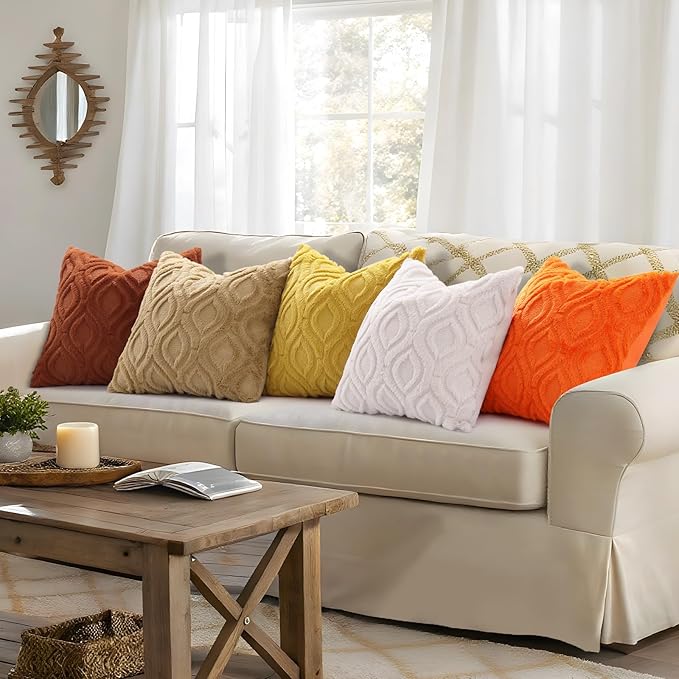 decorUhome Faux Fur Plush Soft Rust Throw Pillow Covers 16x16 Set of 2