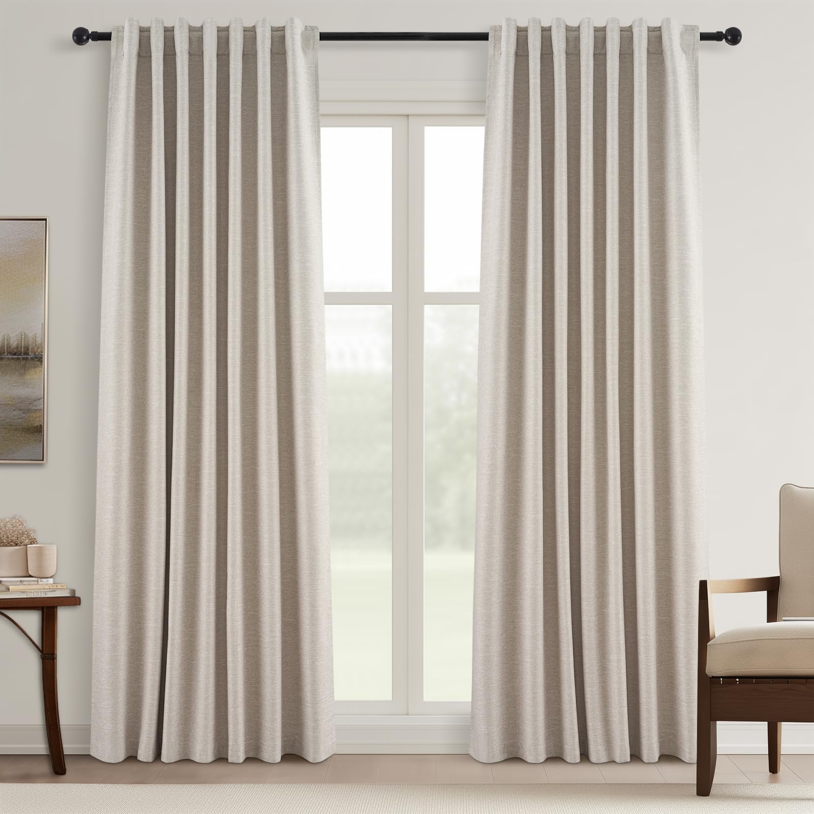 Topfinel 100 Inch Long Blackout Country Curtains for Bedroom 2 Panels Set, Large Window Custom Closet Sun Blocking Ceiling Aesthetic Rod Pocket Opaque Drapes with Rings for Sliding Glass Doors 2pcs