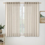 MIULEE Cream Linen Curtains 45 Inch Length 2 Panels for Bedroom Living Room, Soft Linen Textured Window Drapes Semi Sheer Light Filtering Back Tab Rod Pocket Farmhouse Modern Burlap Look Decor