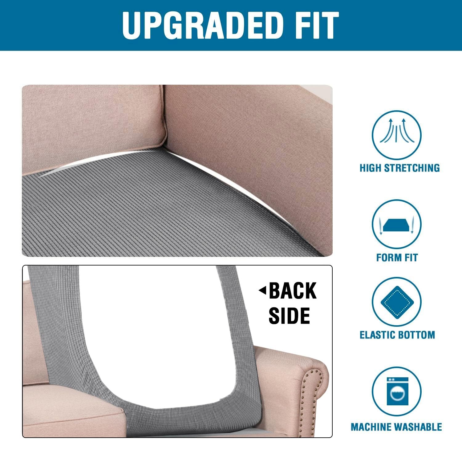 H.VERSAILTEX Super Stretch Individual Chaise Cover Sectional Couch Covers for L Shaped Sofa Both Left/Right Featuring Thick Jacquard Textured Twill Fabric (1 Piece Chaise Cover, Dove)