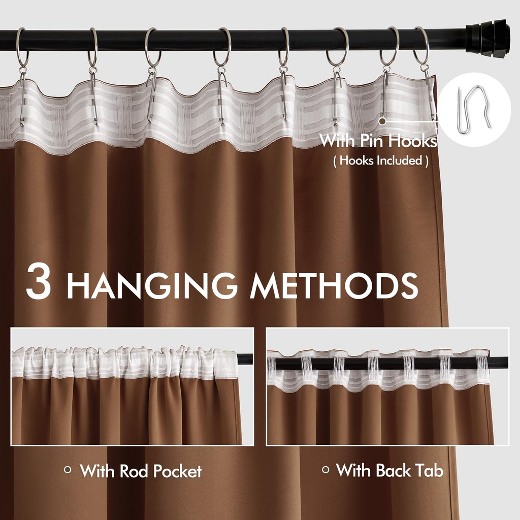 MIULEE Cappuccino Brown Back Tab Blackout Curtain 52"x102" Long 2 Panel Set