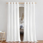 NICETOWN Rustic Linen 144 inch Long Curtains for Living Room, Grommet Privacy Added Thick Linen Weave with Light Filter Window Curtains & Drapes for Bedroom, White, W55 x L144, 2 Panels