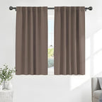 PONY DANCE Blackout Curtains Set - Short Window Curtain Draperies Thermal Insulated Home Decoration Energy Saving Back Tab/Rod Pocket Panels for Bedroom, 42-inch by 45-inch, Mocha, 2 PCs