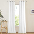 NICETOWN Linen Curtains 96 inches Long for Living Room, Grommet Semi Sheer Drapes Linen Weave Window Treatments Privacy Added with Light Filtering for Bedroom, White, W34 x L96, 2 Panels