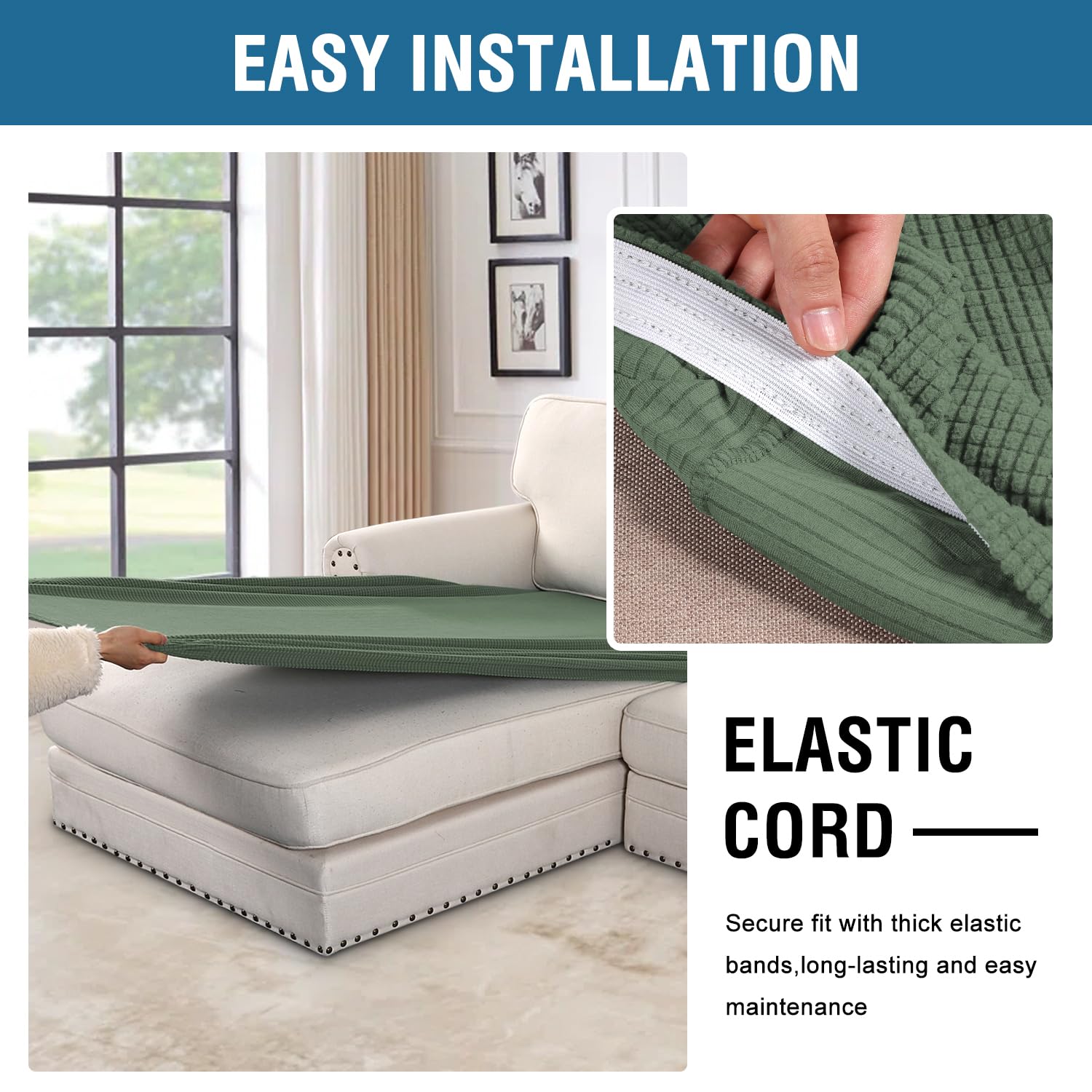 H.VERSAILTEX Super Stretch Individual Chaise Cover Sectional Couch Covers for L Shaped Sofa Both Left/Right Featuring Thick Jacquard Textured Twill Fabric (1 Piece Chaise Cover, Loden Frost)
