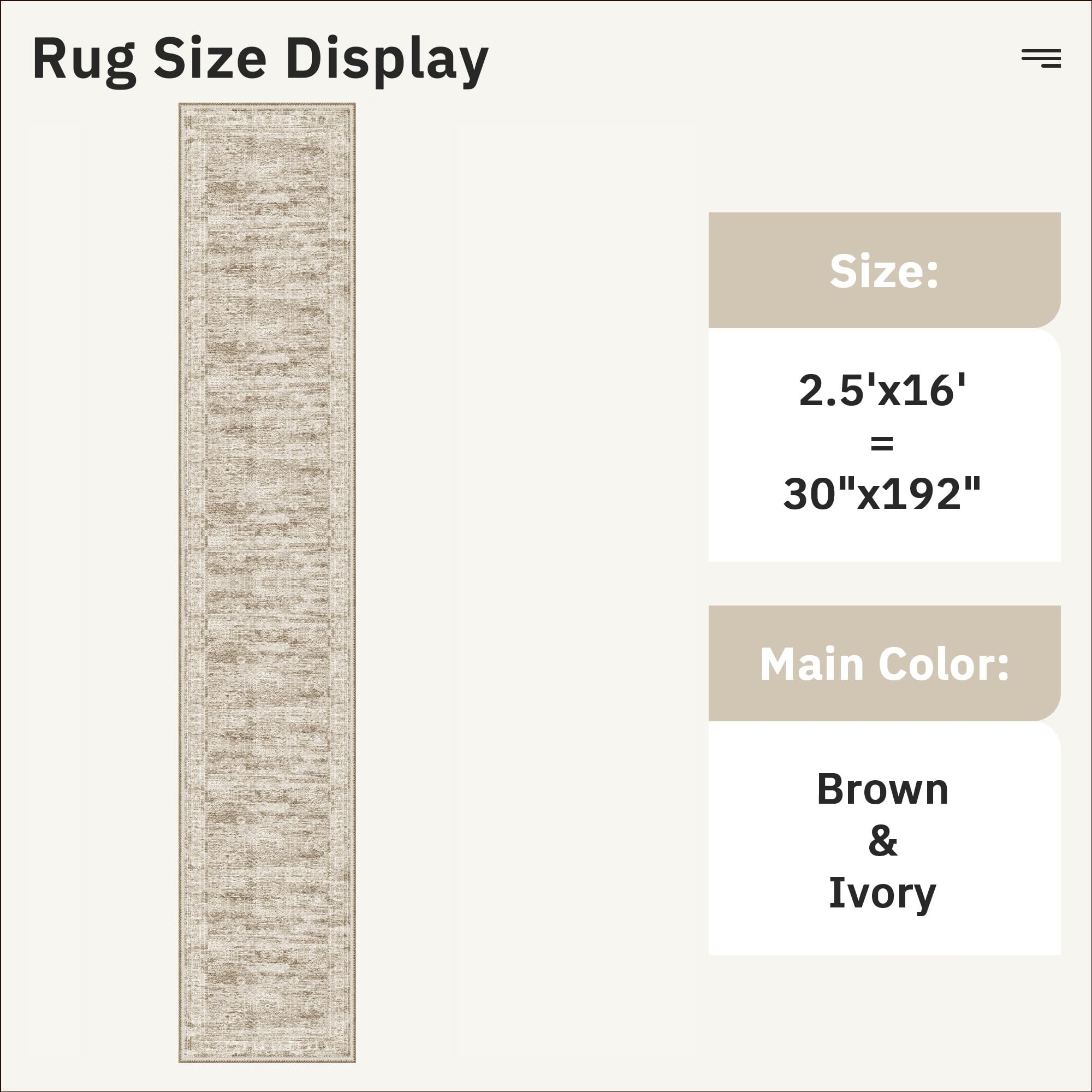 Soalmost Hallway Runner Rug 2'6" x 16' Washable Long Kitchen Rugs Brown