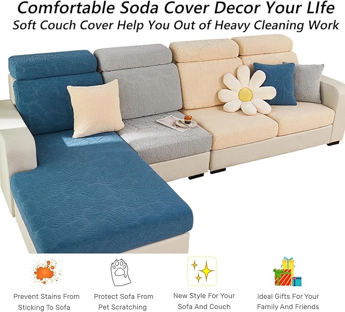 VFUX Soothing Home Sofa Covers, Sofa Hero Covers, Wear-Resistant Universal Couch Covers Washable Stretch Sectional Couch Cushion Covers (Metal Grey,Back Cover M)