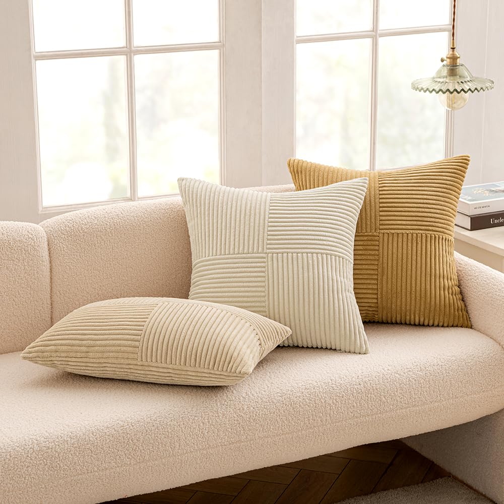 MIULEE Cream Yellow Decorative Throw Pillow Covers for Couch 18x18 Inch
