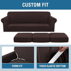 H.VERSAILTEX 4 Piece Stretch Sofa Covers for 3 Cushion Couch Covers for Living Room Furniture Slipcovers (Base Cover Plus 3 Seat Cushion Covers) Thicker Jacquard Fabric (Large Sofa, Chocolate)