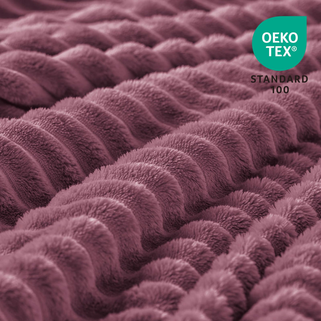 BEDELITE 3D Ribbed Jacquard Plum Fleece Twin Blanket for Bed, 60x80 Inch