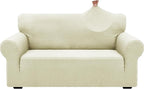 ZNSAYOTX 1 Piece Jacquard Couch Covers for 2 Cushion Couch High Stretch Loveseat Slipcover for Pets Dogs Anti Slip Love Seat Sofa Slipcover Furniture Protector (Medium,New Pattern Light Beige)