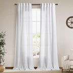 Linen White Curtains 108 Inches Long 2 Panels Set Back Tab Rod Pocket Semi Sheer Cotton Textured Light Filtering Extra Long Curtain Farmhouse High Ceiling Curtains for Living Room 9Ft 40x108