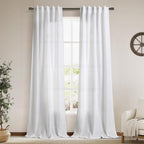 White Linen Curtains 90 Inches Long for Living Room Back Tab Rod Pocket Semi Sheer Light Filtering Neutral Solid Drapes Modern Rustic Farmhouse Decor Curtains for Dining Room 2 Panels Set 40x90