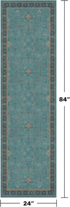 Hazo Haus Boho 2x7 Long Non Slip Kitchen Rug Runner - Teal Washable Rug for Bathroom, Hallway, Door Mats Indoor Entrance,Non Slip with Rubber Backing, Vintage Floral Indoor Décor