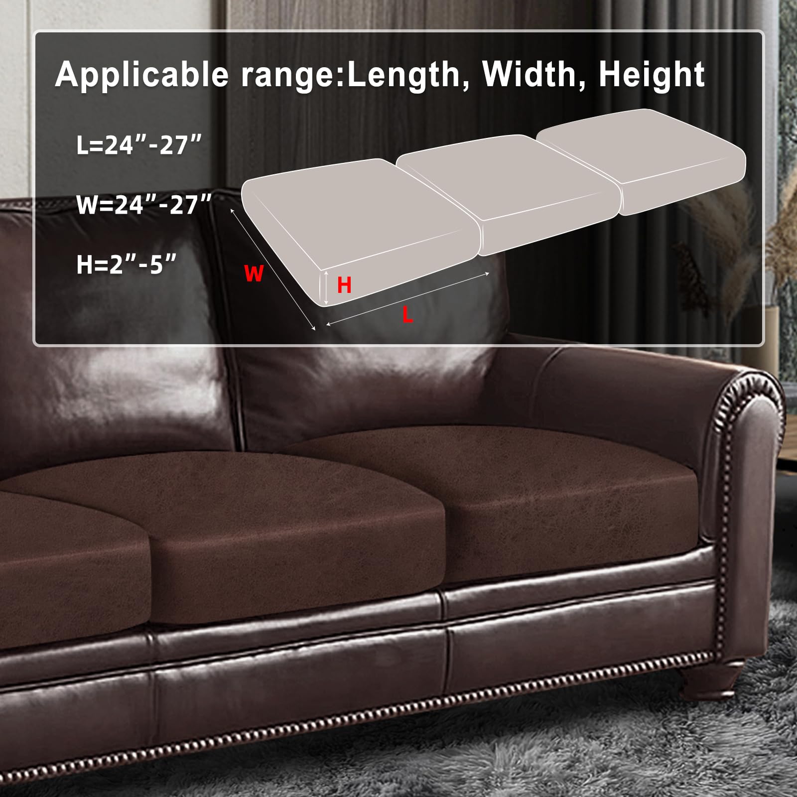 ANARACHON Leather Look Couch Cushion Covers Sofa Seat Slipcovers Sets Couches Furniture Protector for Sectional Armchair Loveseat Pets Kids Stretch Spandex Fabric (3 Cushion Sofa, Chocolate)