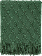 BOURINA Green Throw Blanket 50 x90 Inches Throw Textured Solid Soft Sofa Throw Bed Runner Couch Cover Knitted Decorative Blanket Bed Runner
