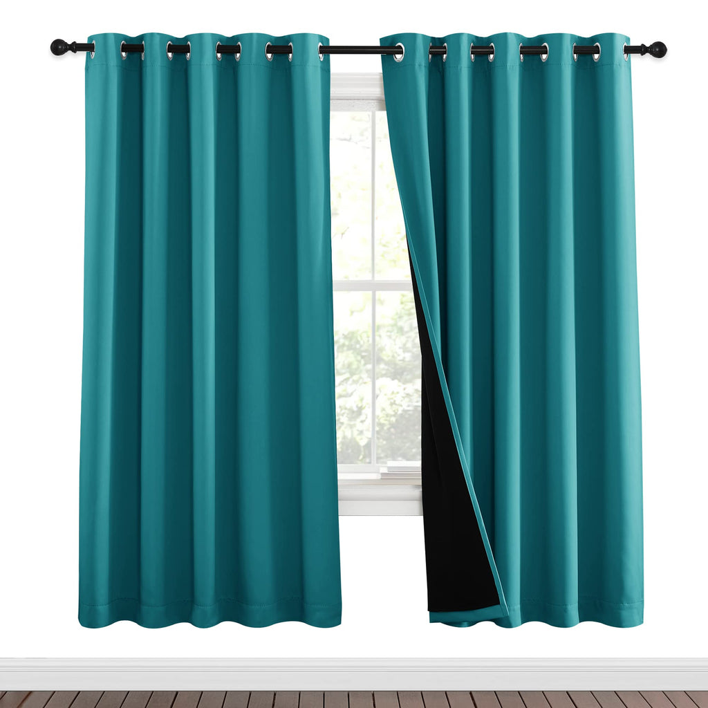 NICETOWN 100% Blackout Window Curtain Panels, Full Light Blocking Drapes with Black Liner for Nursery, 72-inch Drop Thermal Insulated Draperies (Peacock Teal, 2 Pieces, 62-inch Wide Per Panel)