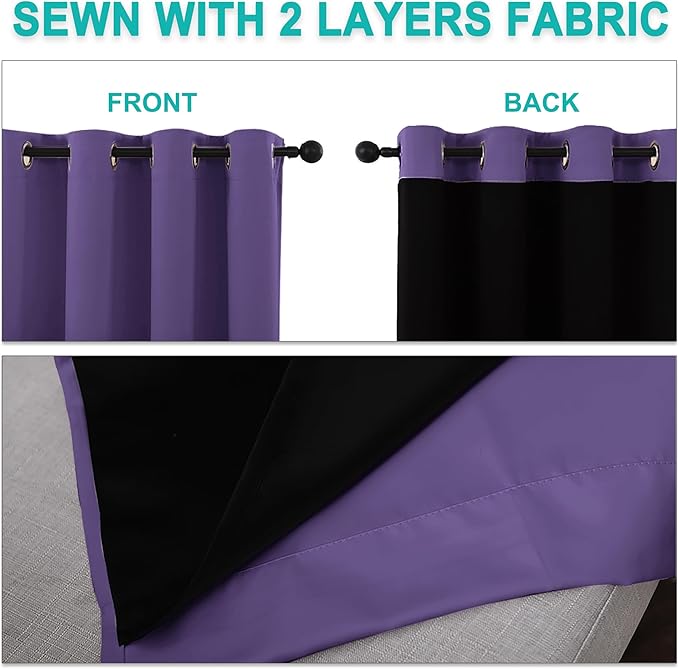 NICETOWN Lilac Purple Full Shade Curtain Panels, Pair of Energy Smart & Noise Blocking Out Blackout Drapes for Dining Room Window, Thermal Insulated Guest Room Lined Window Dressing(62 x 72 inch)