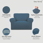 Easy-Going Stretch Oversized Chair Sofa Slipcover 1-Piece Couch Sofa Cover Furniture Protector Soft with Elastic Bottom for Kids Spandex Jacquard Fabric Small Checks Bluestone
