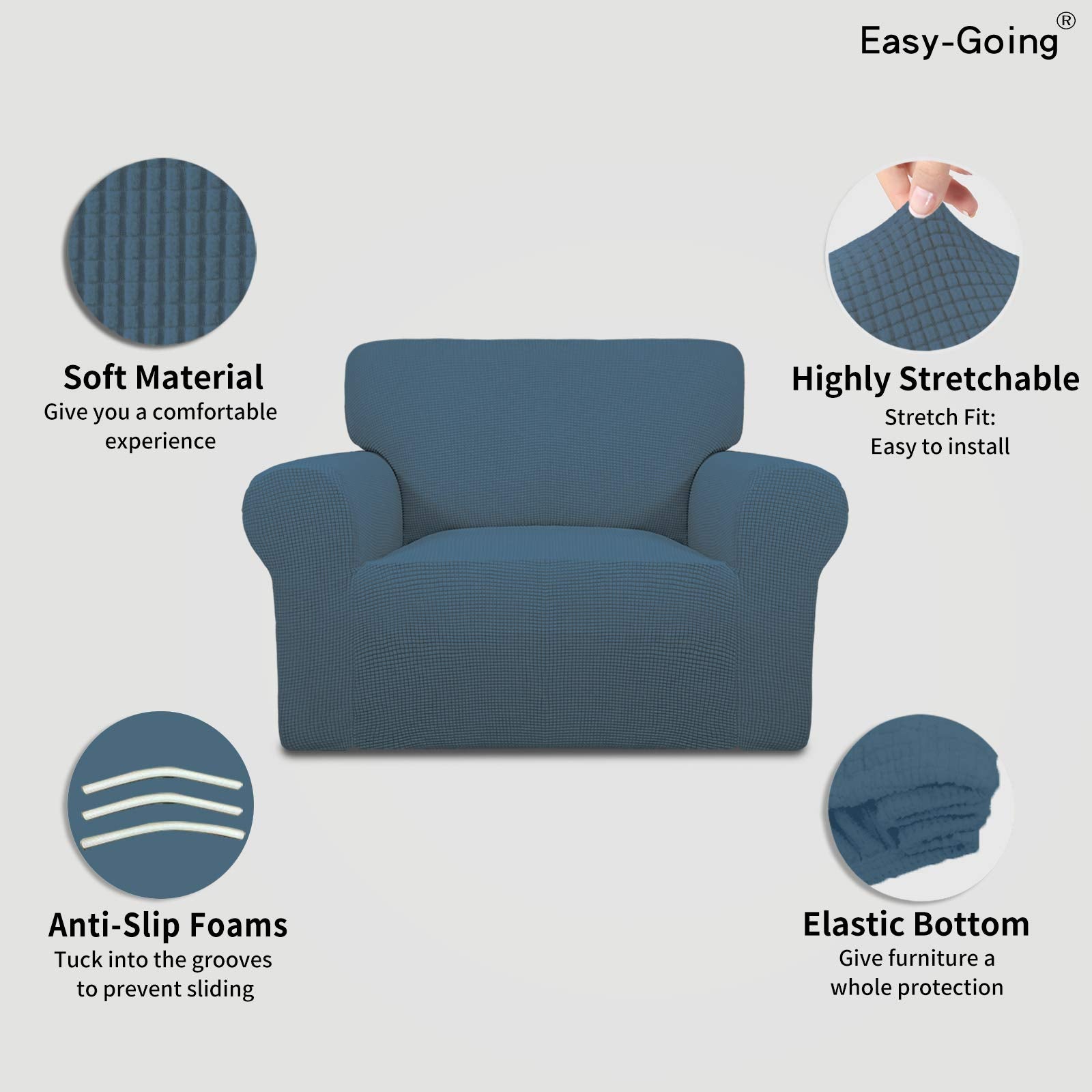 Easy-Going Stretch Oversized Chair Slipcover with Arm Washable Bluestone