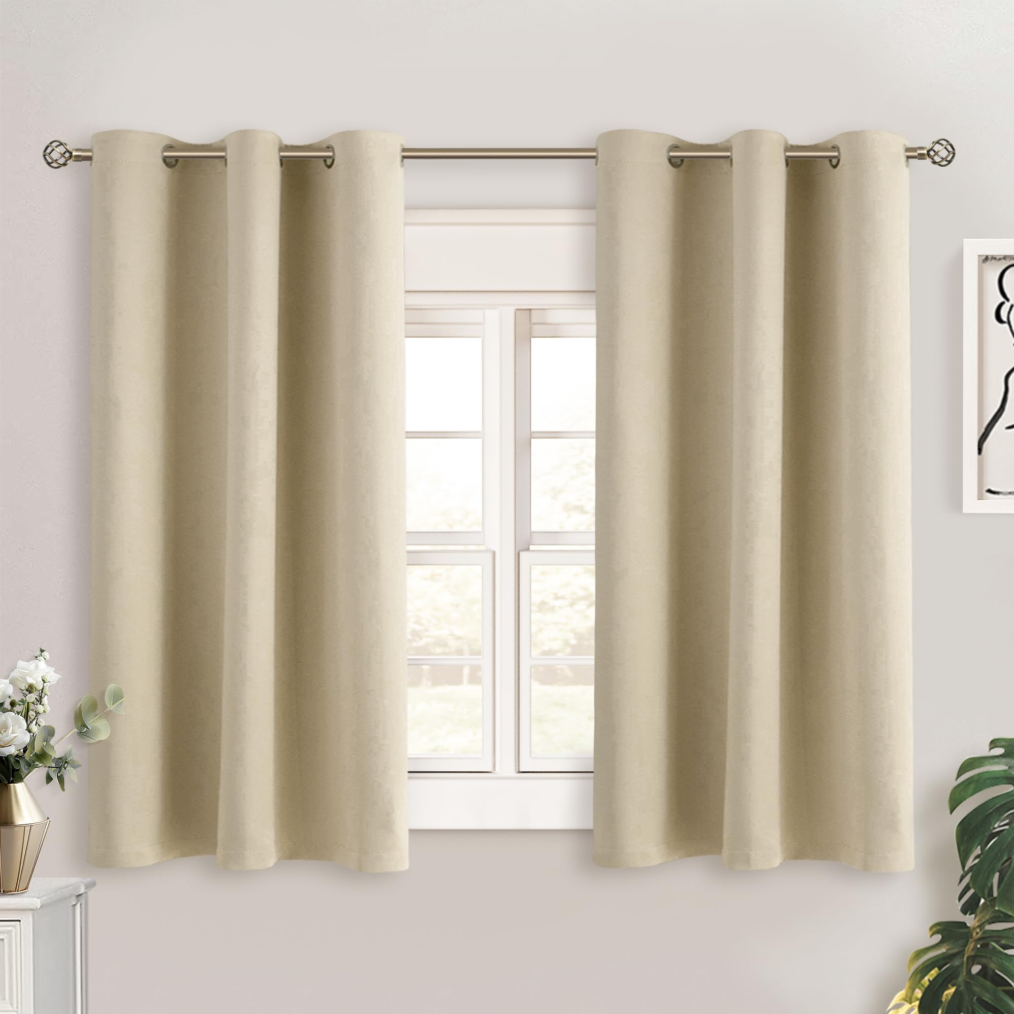 BGment Short Curtains for Small Window 45 Inch Long - Beige 2 Panels