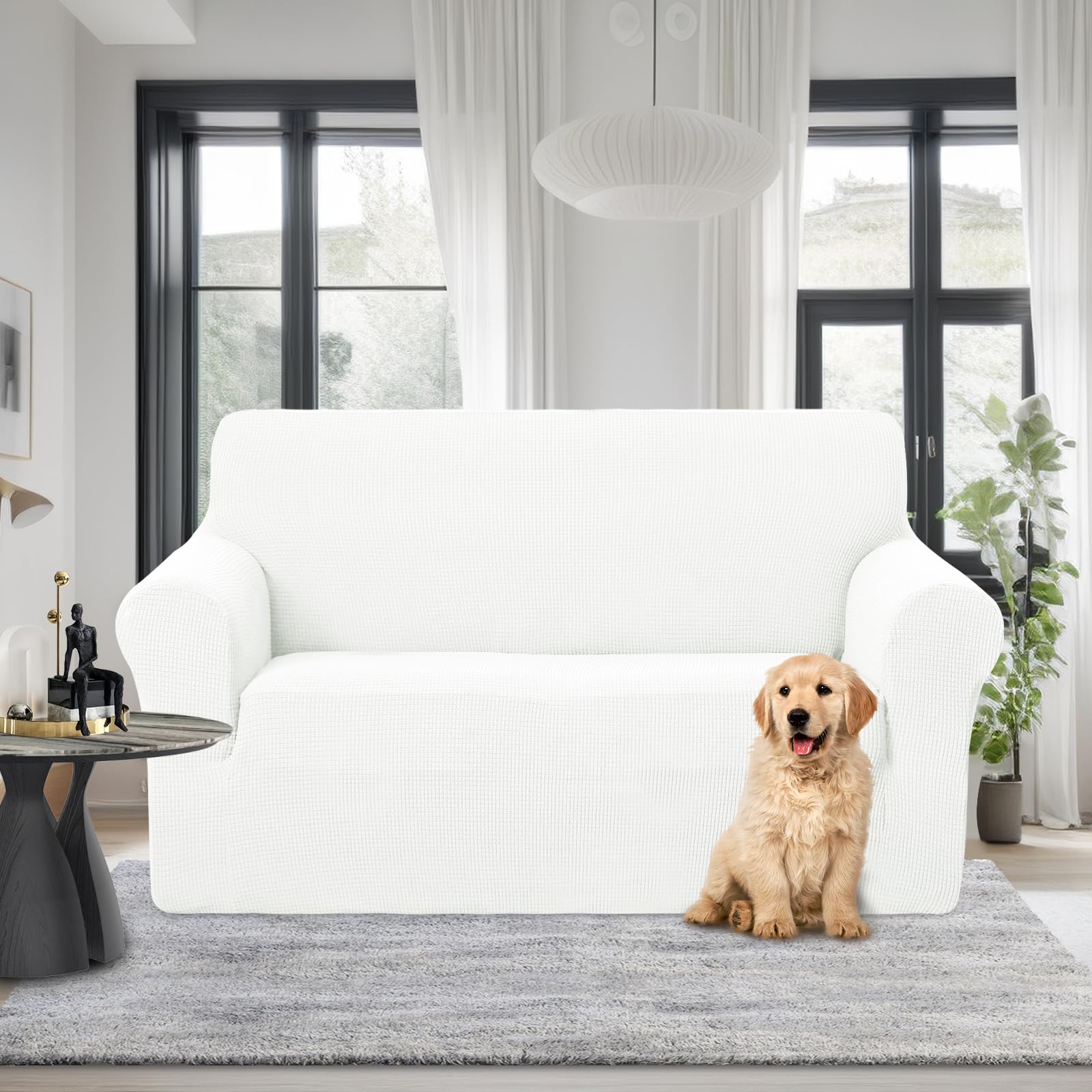 U-NICE HOME Loveseat Cover Stretch Couch Cover Sofa Slipcover, Ivory White