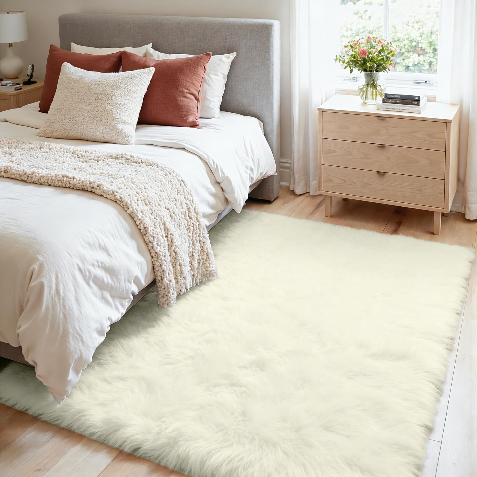 4x6 Fluffy Shag Area Rugs for Living Room Bedroom: Soft Carpet Cream White