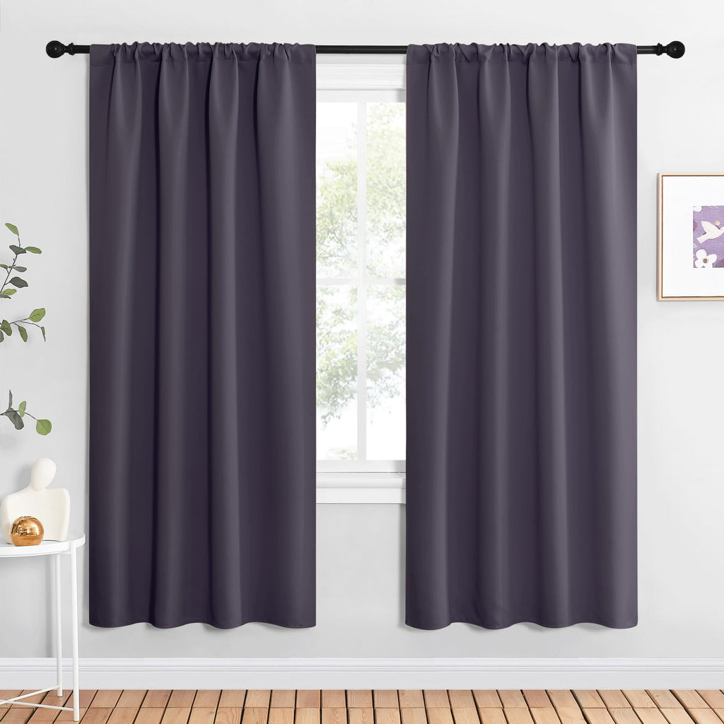 NICETOWN Blackout Curtains for Living Curtains, Greyish Purple, 2 Panels, 42 by 72, Room Darkening Window Curtain Panels, Easy-Care Solid Thermal Insulated Draperies/Drapes for Daughter Room