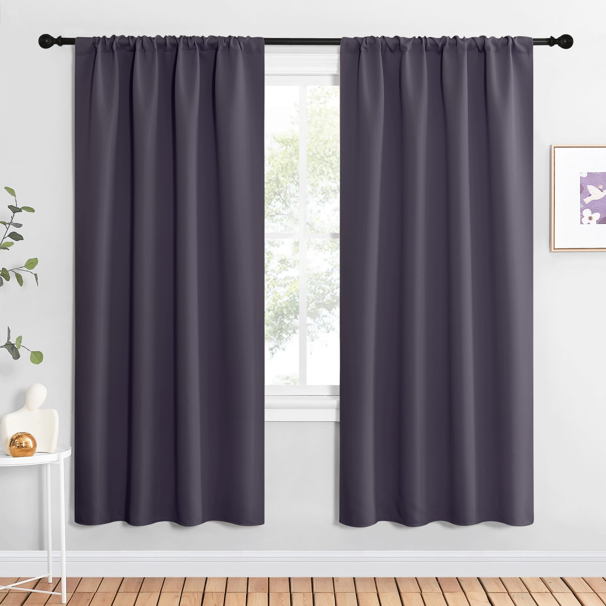 NICETOWN Blackout Curtains for Living Curtains, Greyish Purple, 2 Panels, 42 by 72, Room Darkening Window Curtain Panels, Easy-Care Solid Thermal Insulated Draperies/Drapes for Daughter Room