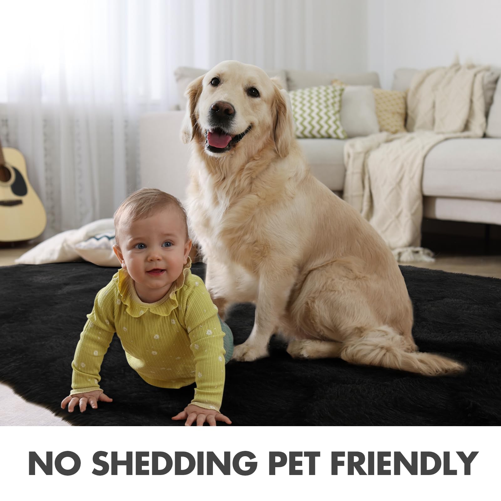 5x8 Ft Extra Large Shag Rugs for Living Room, Ultra Soft Fluffy Furry Area Rugs for Bedroom Indoor Floor, Aesthetic Carpet for Kids Home Decor (Black)