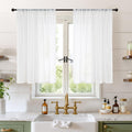 BGment 40 Inches Long White Linen Curtains for Kitchen Cafe Window