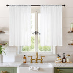 BGment 40 Inches Long White Linen Curtains for Kitchen Cafe Window