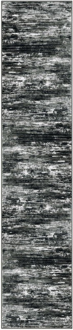 KOZYFLY Modern Abstract Washable Rug Runner 2.6x12 Hallway Rug Runner Non-Slip Soft Kitchen Runner Rugs, Black Grey Striped Carpet for Entryway Bathroom Laundry Room Foyer